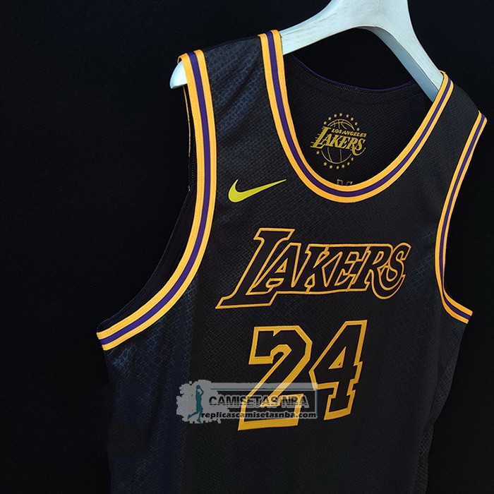 Camiseta Los Angeles Lakers Kobe Bryant NO 24 Black Mamba Autentico Negro
